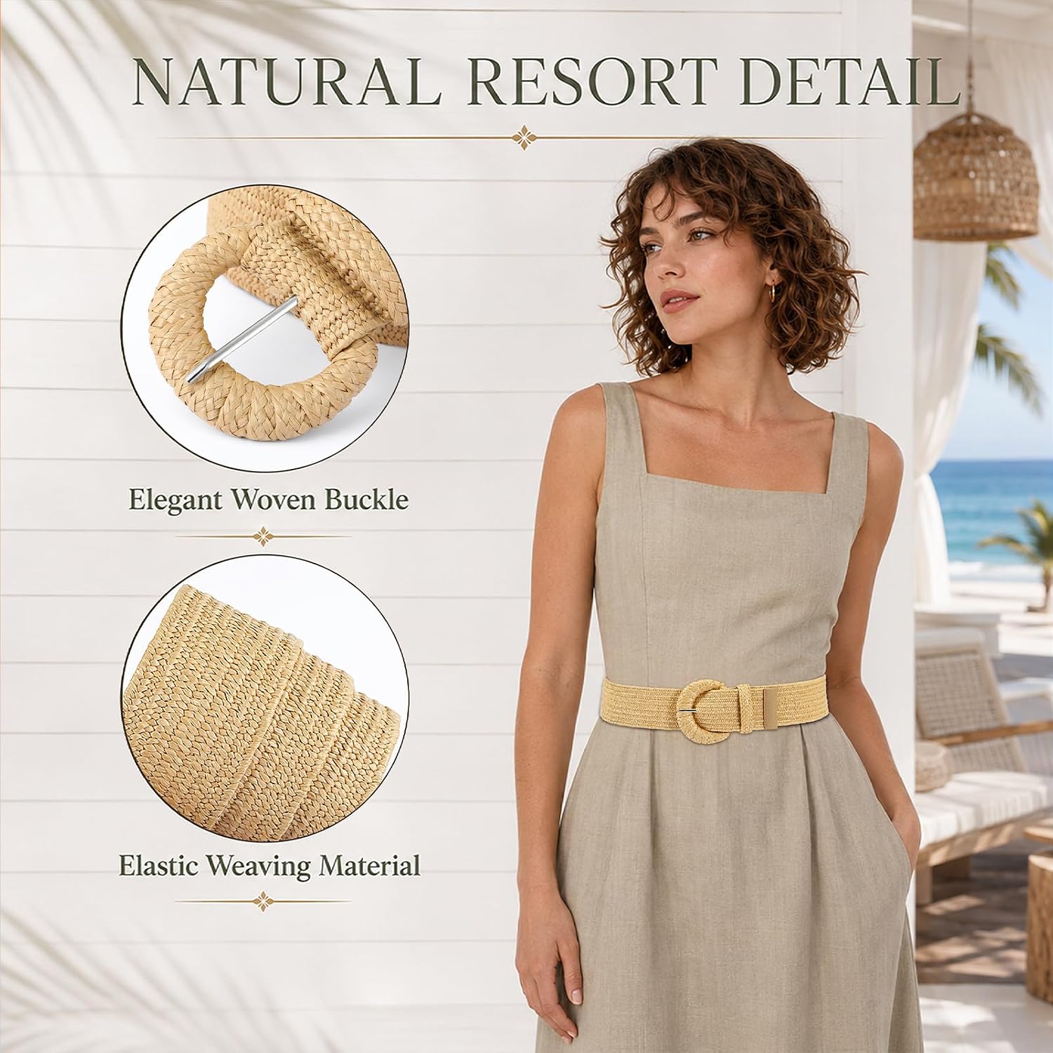 Braided Straw Belts for Women, Woven Elastic Waist Belt image 2