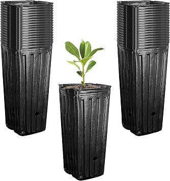 GIONAR 50Pcs Tall Tree Pots - 24cm Plastic Deep Nursery Treepots | Tall Seedling Flower Plant Container Pots for Indoor Outdoor Garden Plants