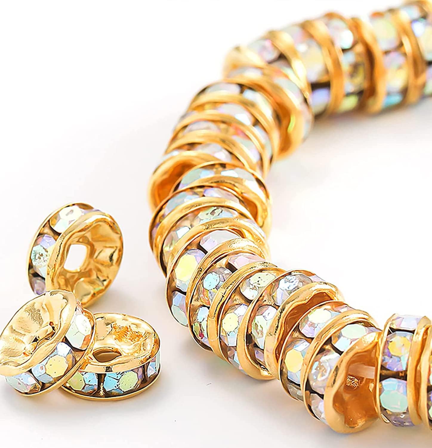 200Pcs 10mm Rondelle Spacer Beads Gold Plated AB Color