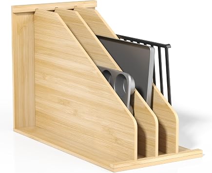 tonchean Upgrade Wood Tray Dividers for Cabinet Cookie Sheet Organizer for Cabinet Kitchen Cabinet Tray Divider for Pans, Lids, Pot And Pan, Cookie Sheet, Racks Lids, 15.5inH x22.5inD x11.8inW