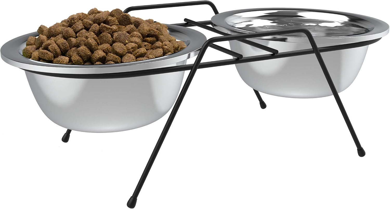 PETMAKER Stainless Steel Elevated Pet Bowls with Nonslip Iron Stand for Dogs, Cats- Raised Feeder for Food, Water with Removable Dishes-…