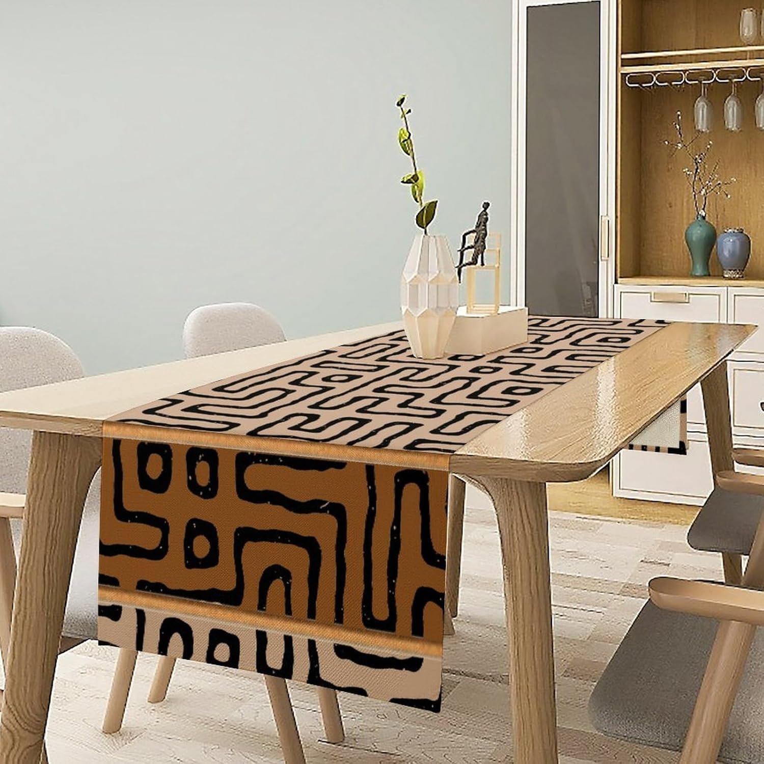 African Mud Cloth Table Runner, Abstract Geometric Africa Tribal Ethnic Art Print Table Runner for Kitchen Dinning Table Decor Home Wedding Party Holiday, 13x120 Inch