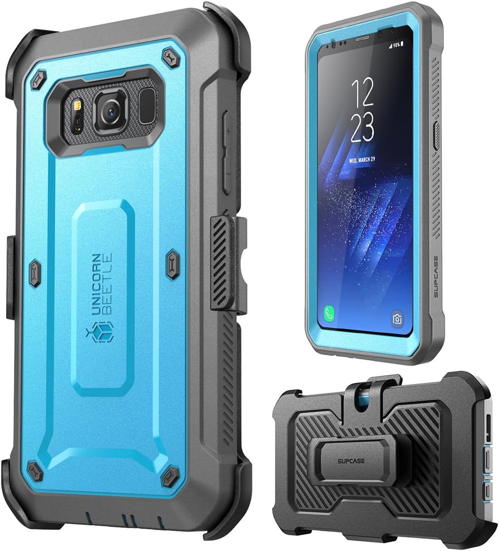 Best Review SUPCASE Unicorn Beetle Pro Series Case Designed for Samsung Galaxy S8 Active 2017 Release，Full-Body Rugged Holster Case with Built-in Screen Protector (Blue/Gray)