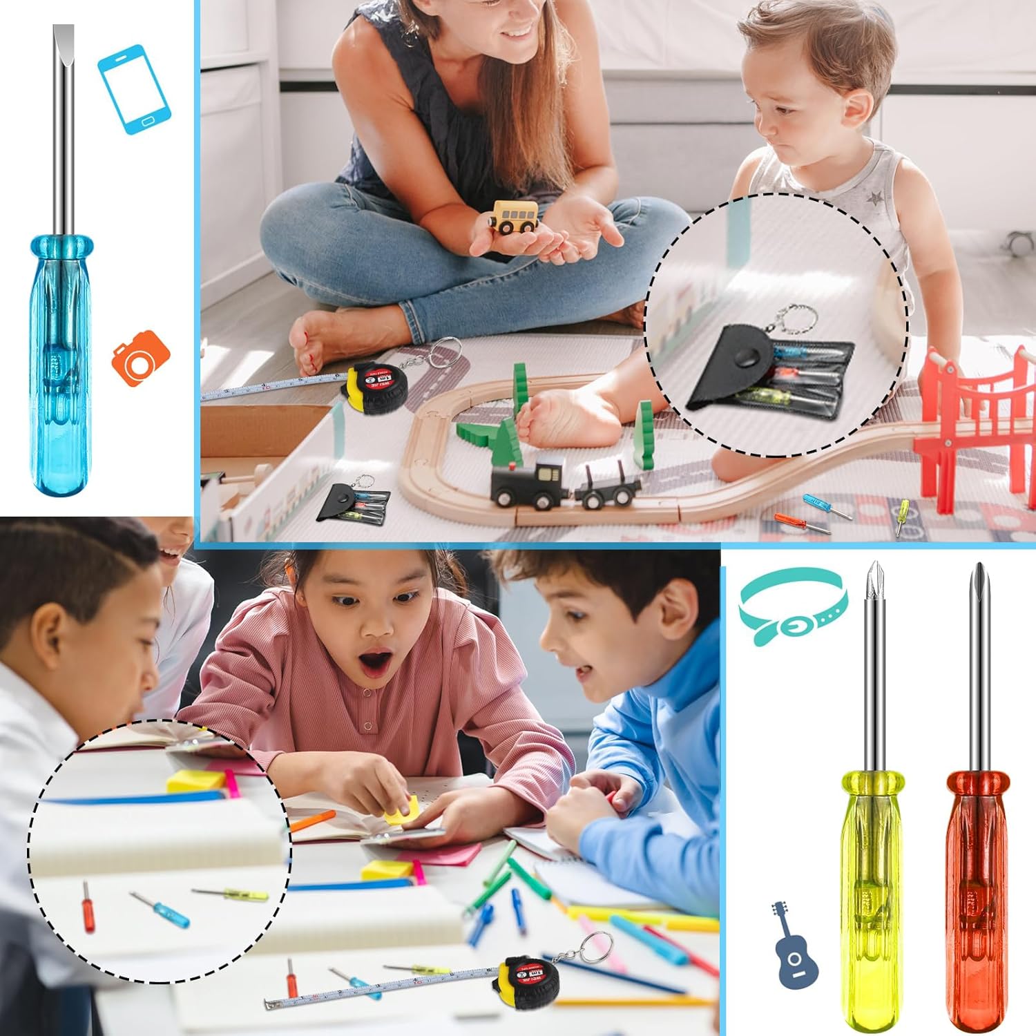 Jutom 24 Pcs Mini Tape Measure Keychain Bulk Mini Screwdriver Keychain Set Adult Tool Party for Men Valentine's Day Gifts - Image 7