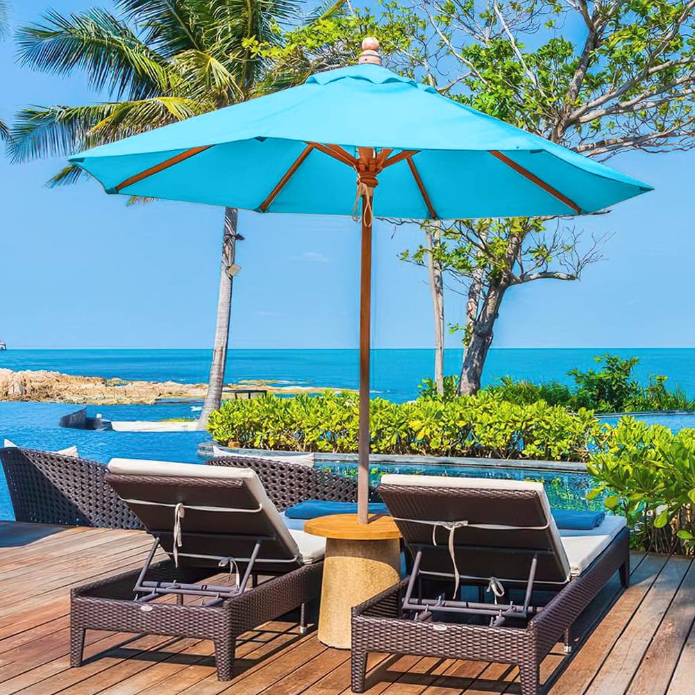 Housse de rechange pour parasol de 3 m, 8 baleines, pas de support de parasol, Bleu océan., 300cm, 8 Rippen