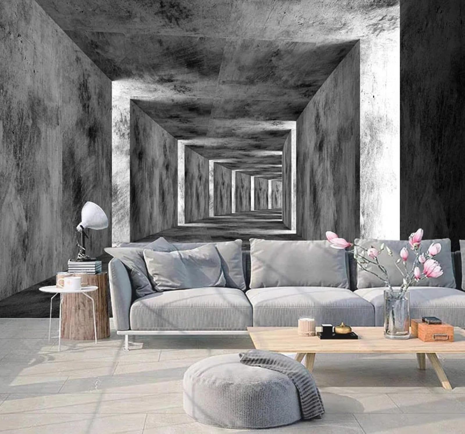 XLMING Three Dimensional Grey Concrete Wall Spatial Extension Corridor 3D Wallpaper Luxury Home Dining Decor Paste Sofa Living Room The Wall for Bedroom Mural-150cm×105cm