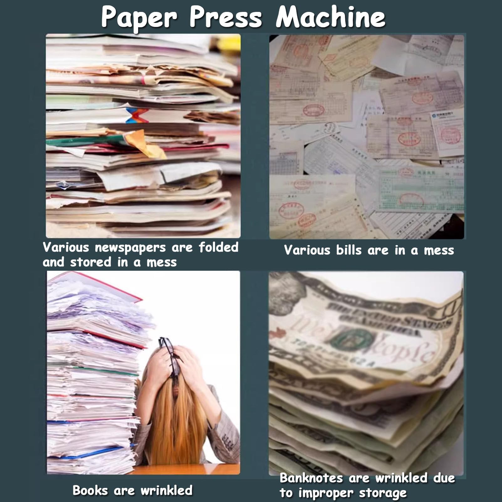Rilegatrice, pressa per libri per impieghi gravosi per formato A3, strumento manuale per appiattire e rilegare la carta, con asta a doppio bilanciamento