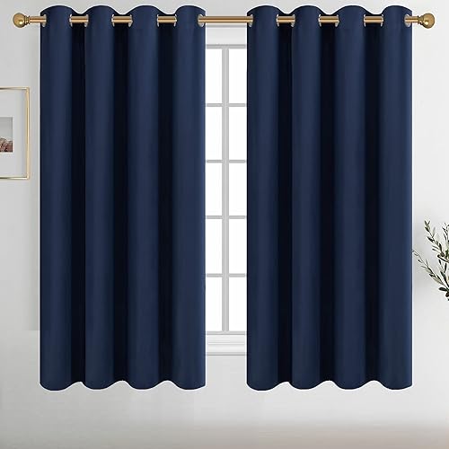 Diraysid Cortinas opacas con ojales de color azul marino para dormitorio, con aislamiento térmico, cortinas de oscurecimiento de habitación, 52 x 63