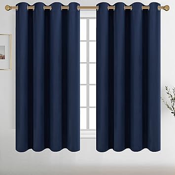 Diraysid Navy Blue Grommet Blackout Curtains for Bedroom Thermal Insulated Room Darkening Curtains Drapes, 52 x 72 inch, 2 Panels