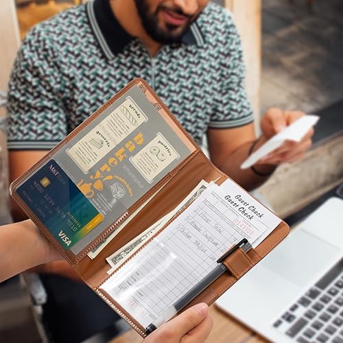 Miniatura 26 de CoBak - Libreta para mesero, organizador con bolsillo con cierre, para personal de restaurantes, 5 bolsillos grandes, con portabolígrafo, verde