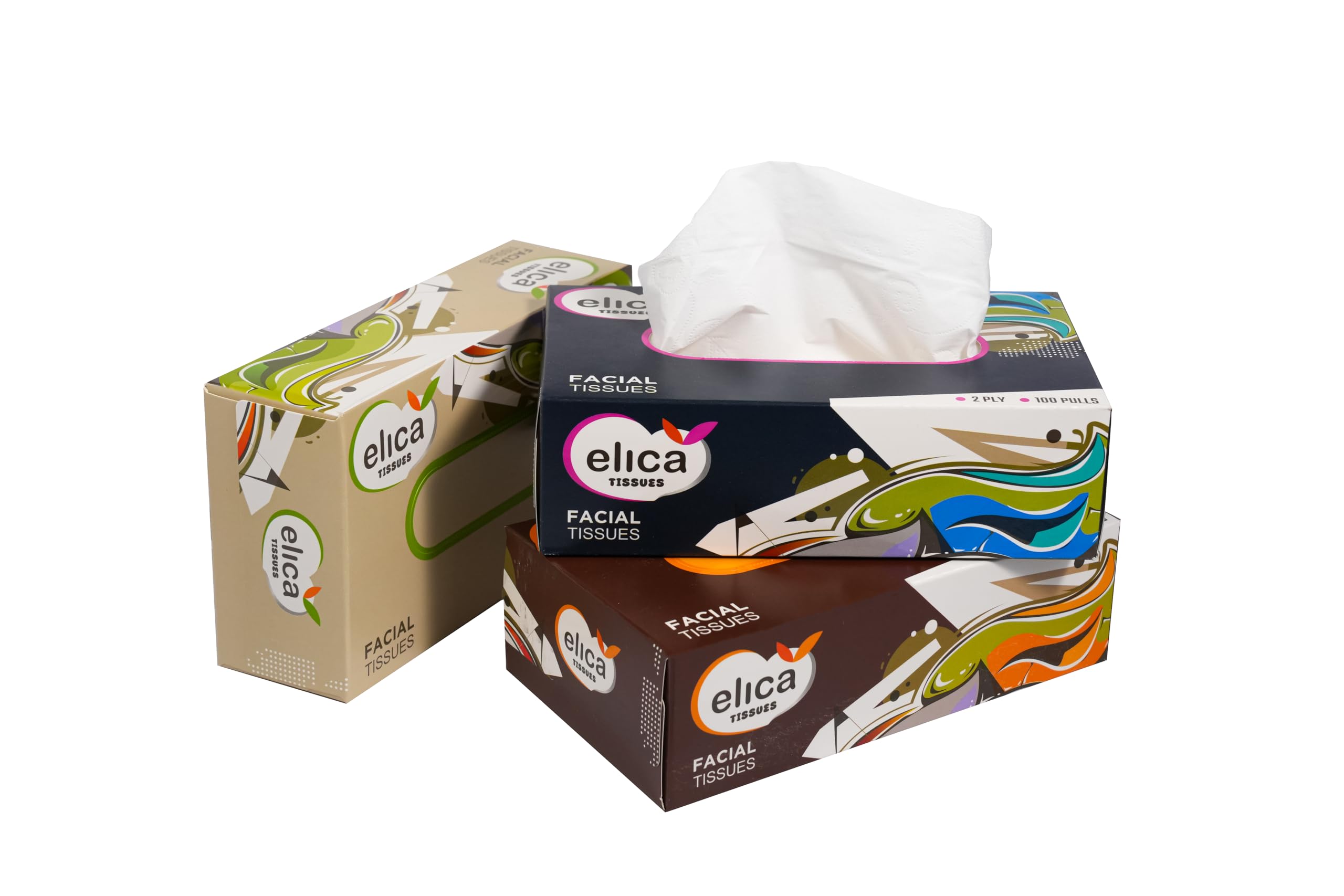 Elica 2 Ply Facial Tissues | Soft, Strong & Absorbent | Skin-Friendly & Food Safe Paper Napkins | Everyday Use for Home, Office & Travel (100 Pulls Per Box) (Pack of 3)-image-31