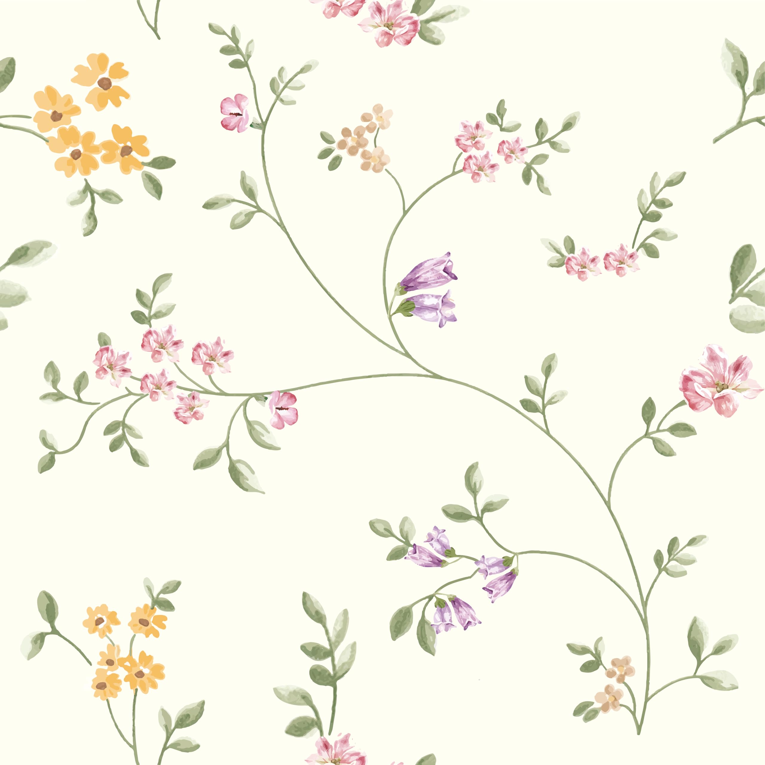 CHDITB Multicolor Blumen Tapete Selbstklebend für Mädchen Schlafzimmer (44 x 300 cm) - Wildblumen, Wasserdichte Grünblatt Wandsticker für Wohnzimmer und Küche