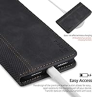 Vista 5 de Compatible con OnePlus 15 Funda protectora de piel sintética con función atril y función atril, magnética, color negro