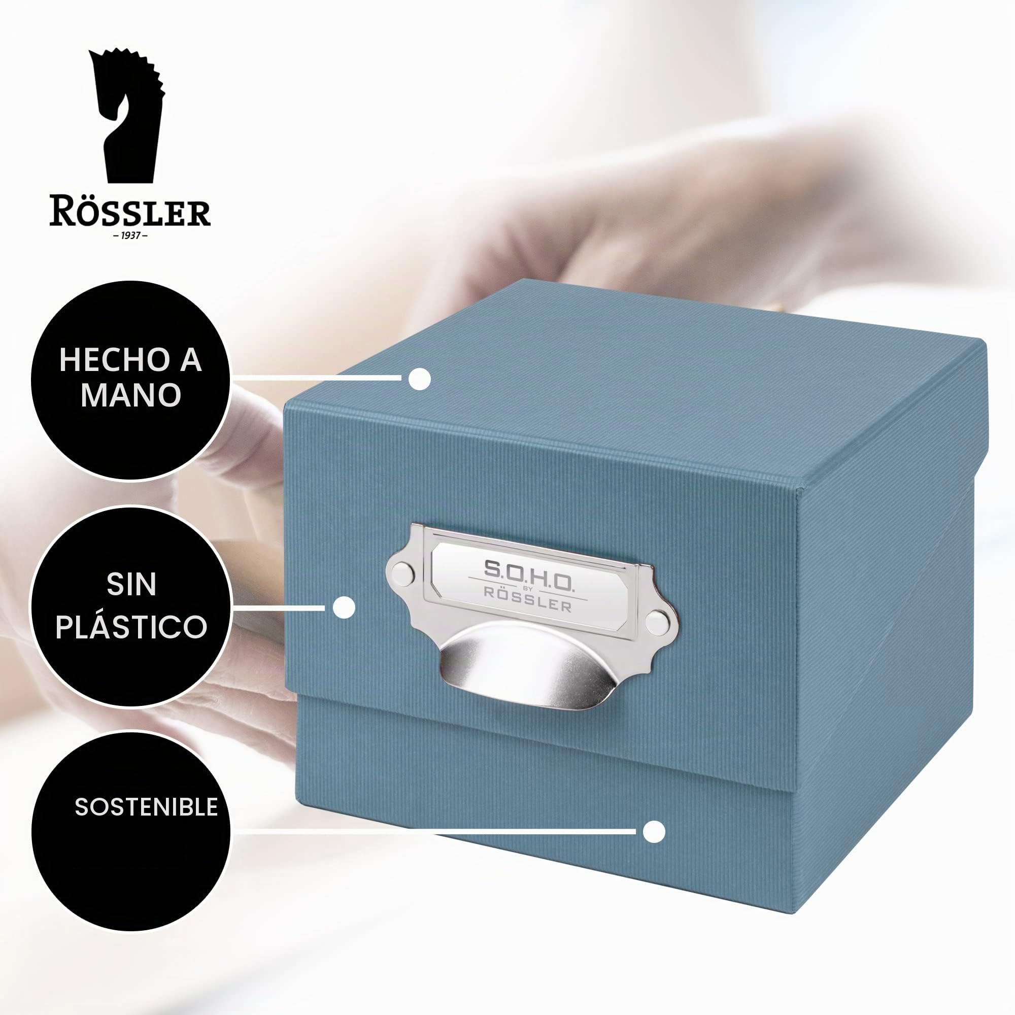 Rössler - S.O.H.O. Caja para guardar fotos 17 x 15 x 13 cm Denim | Caja con tapa para fotos, tarjetas, recuerdos y documentos pequeños