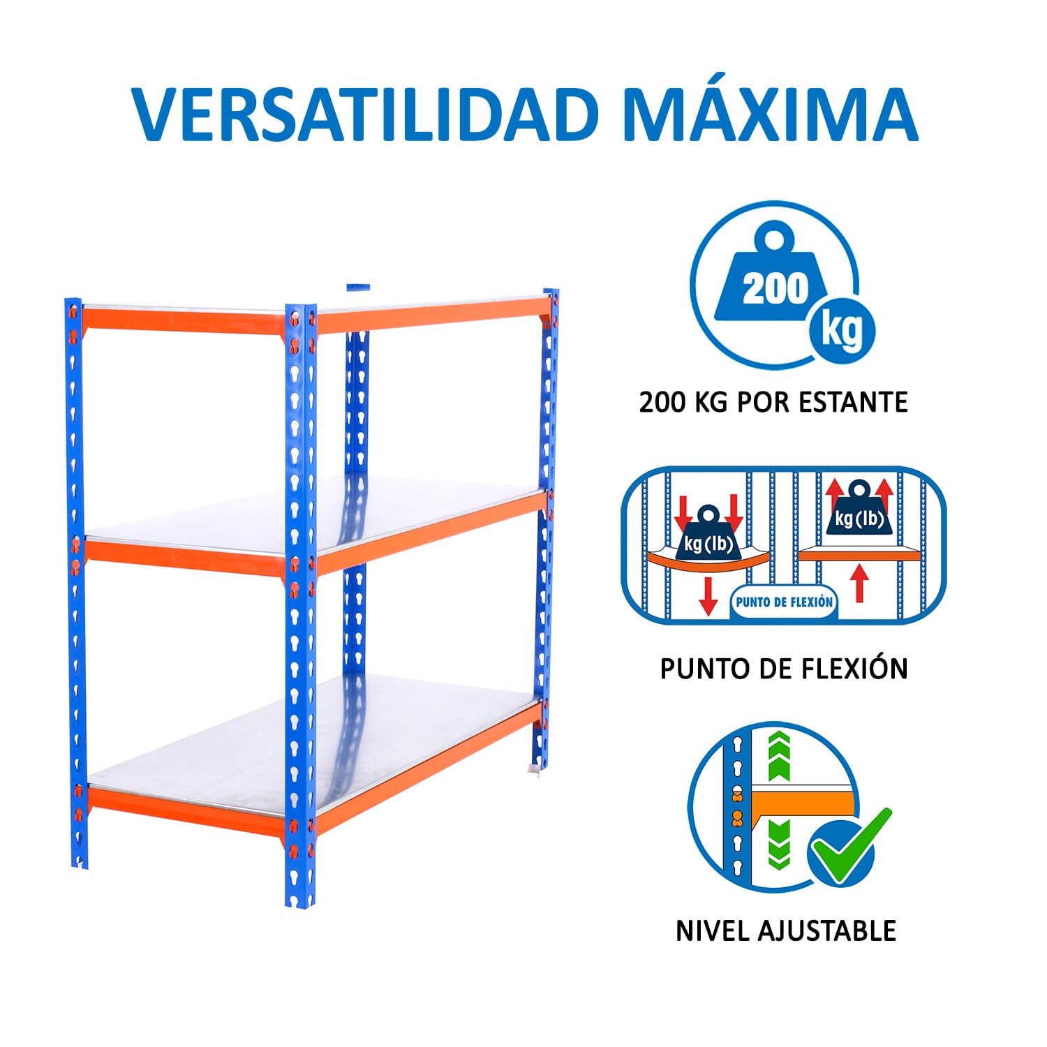 Simon Rack Regał metalowy 900x1200x500 mm, 3 półek, nośność 200 kg na półkę, regał magazynowy i garażowy, stabilna konstrukcja, kolor Niebieskie/Pomarańczowe/Ocynkowane – Simon Classic