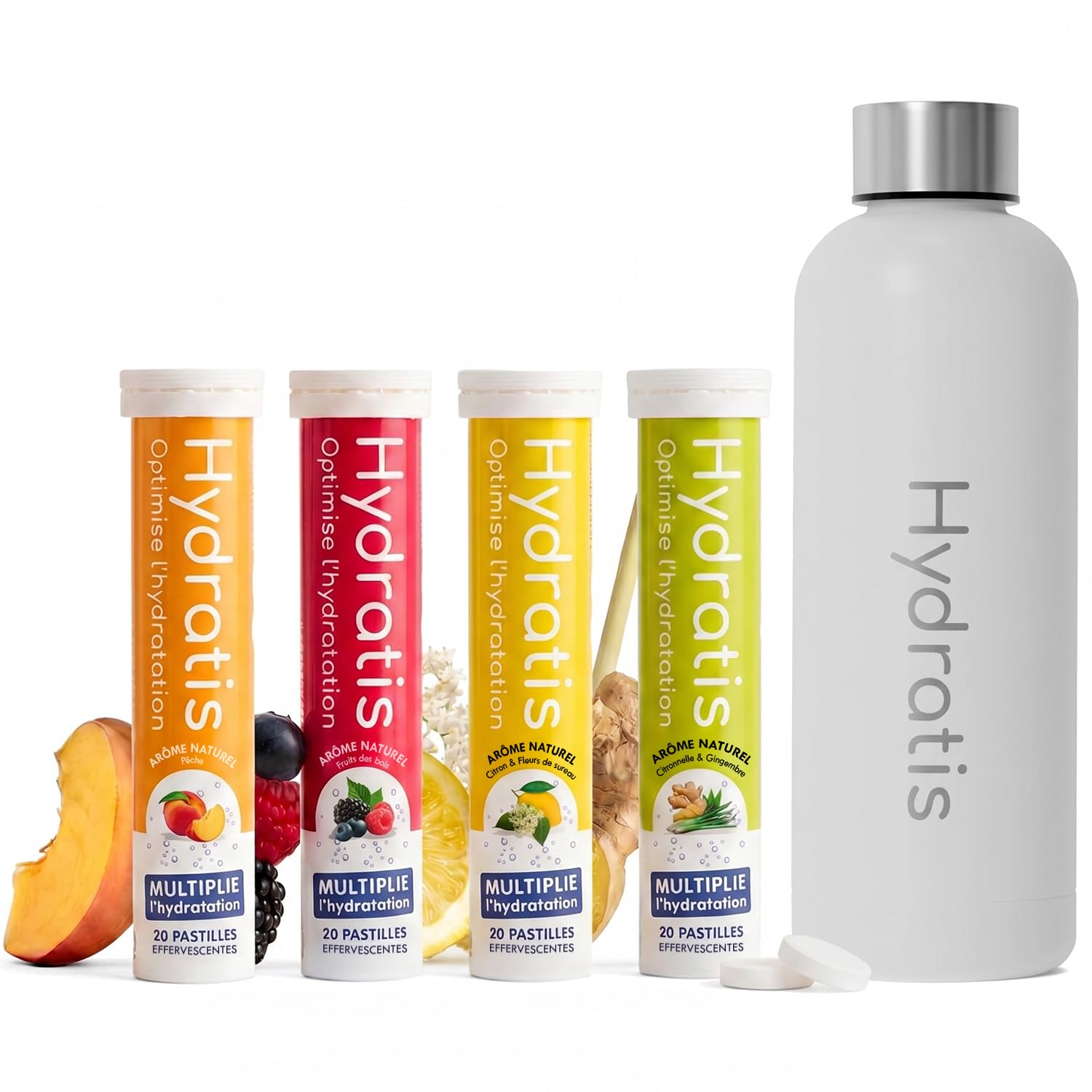 HYDRATIS - 4x20 Pastilles Hydratation Electrolytes + Gourde Blanche 500ml