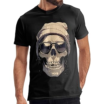 Skull with Beanie Sunglasses Shirt for Men Vintage Skull