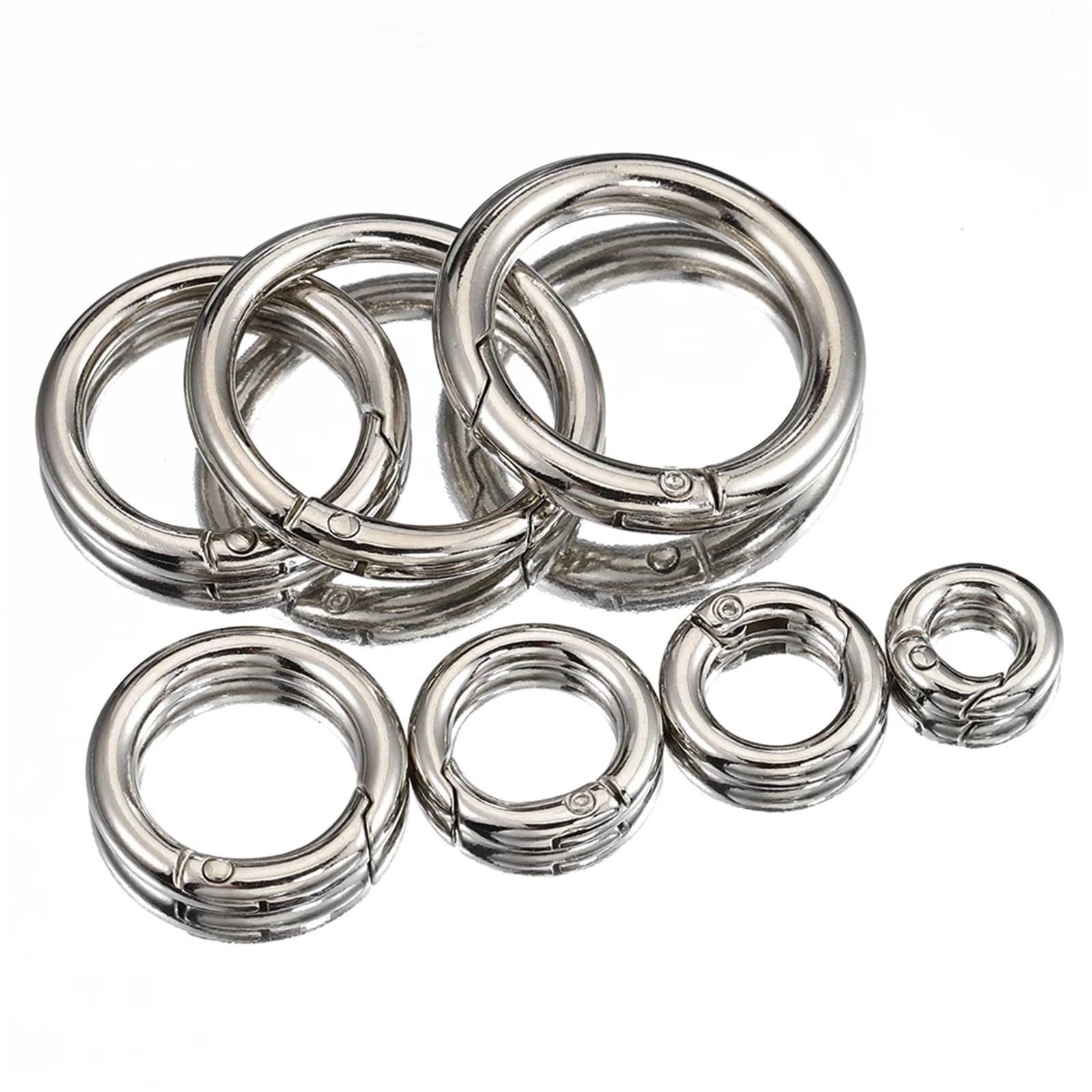 35 piezas de anillo resorte color plateado con cierres redondos 15-40 mm