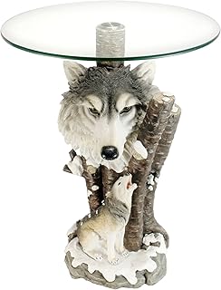 OK Lighting Animal 24" H Glass Top Color Sculpture End Table-Wolf, Black