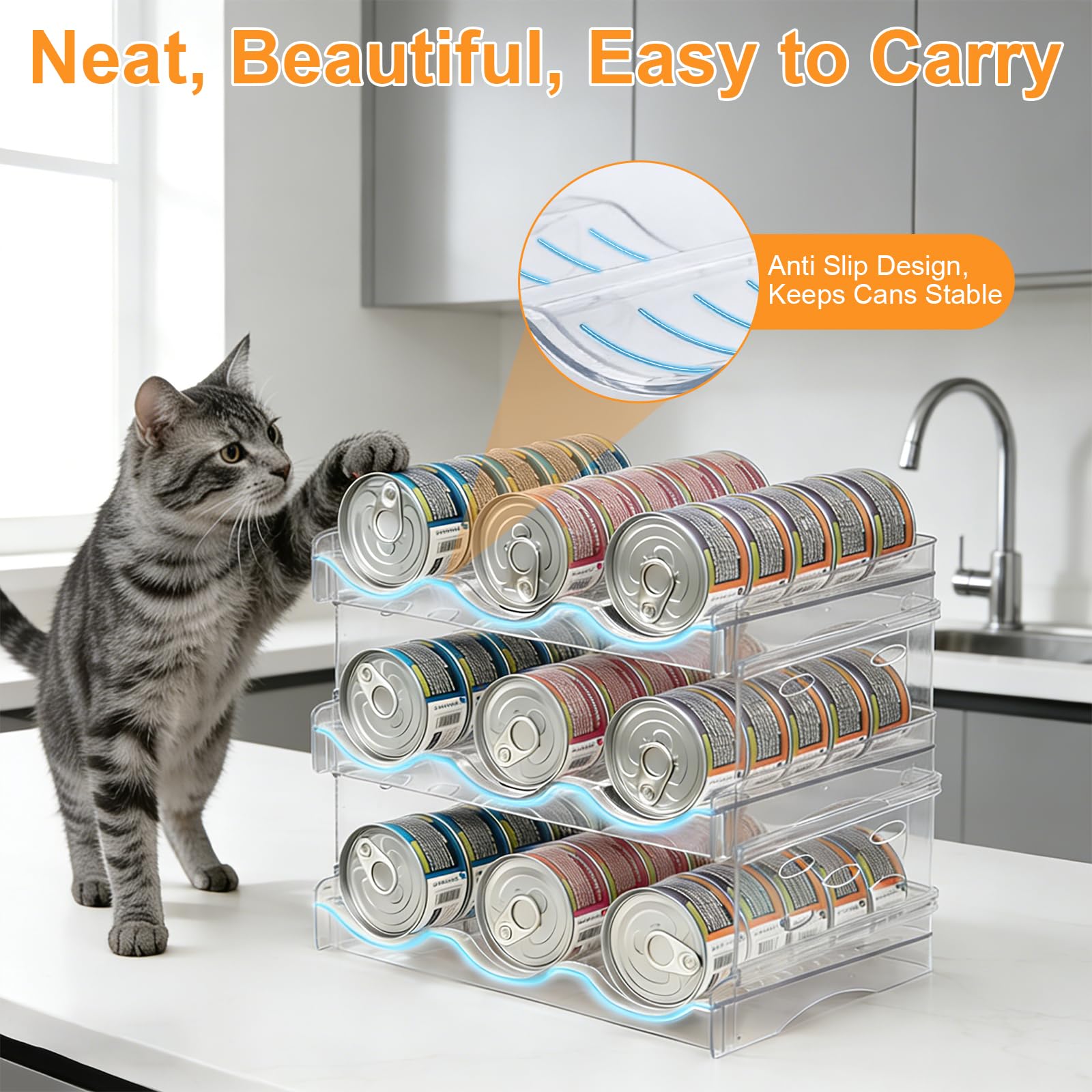 Organizador de Alimentos para Gatos, Organizador de Latas de Comida para Gatos para Despensa Estante de Almacenamiento de Alimentos Húmedos para Nevera, Armario, Cocina (3 Capas)