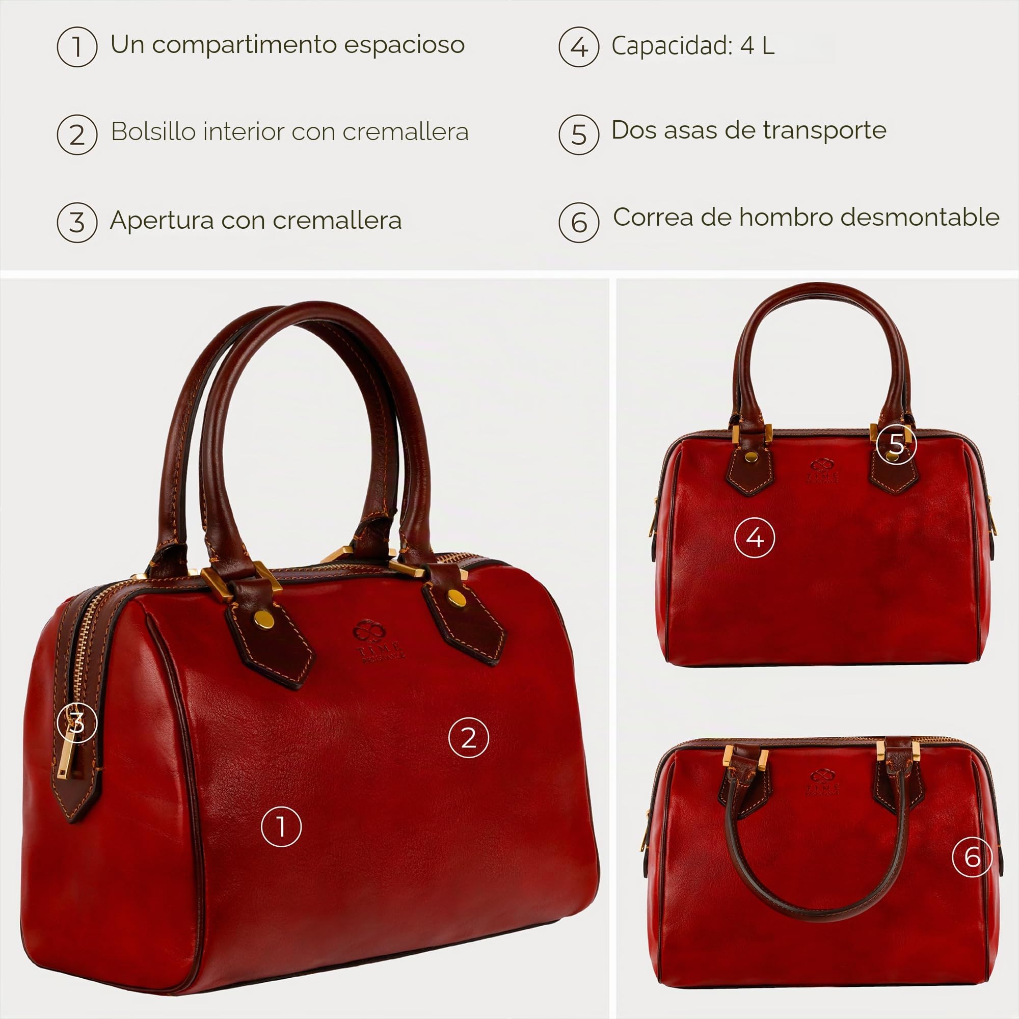 Time Resistance Bolso de Mano para Mujer de Piel - Hecho a Mano en Italia - Bolso Ideal para Todos los Días o para Ocasiones Especiales
