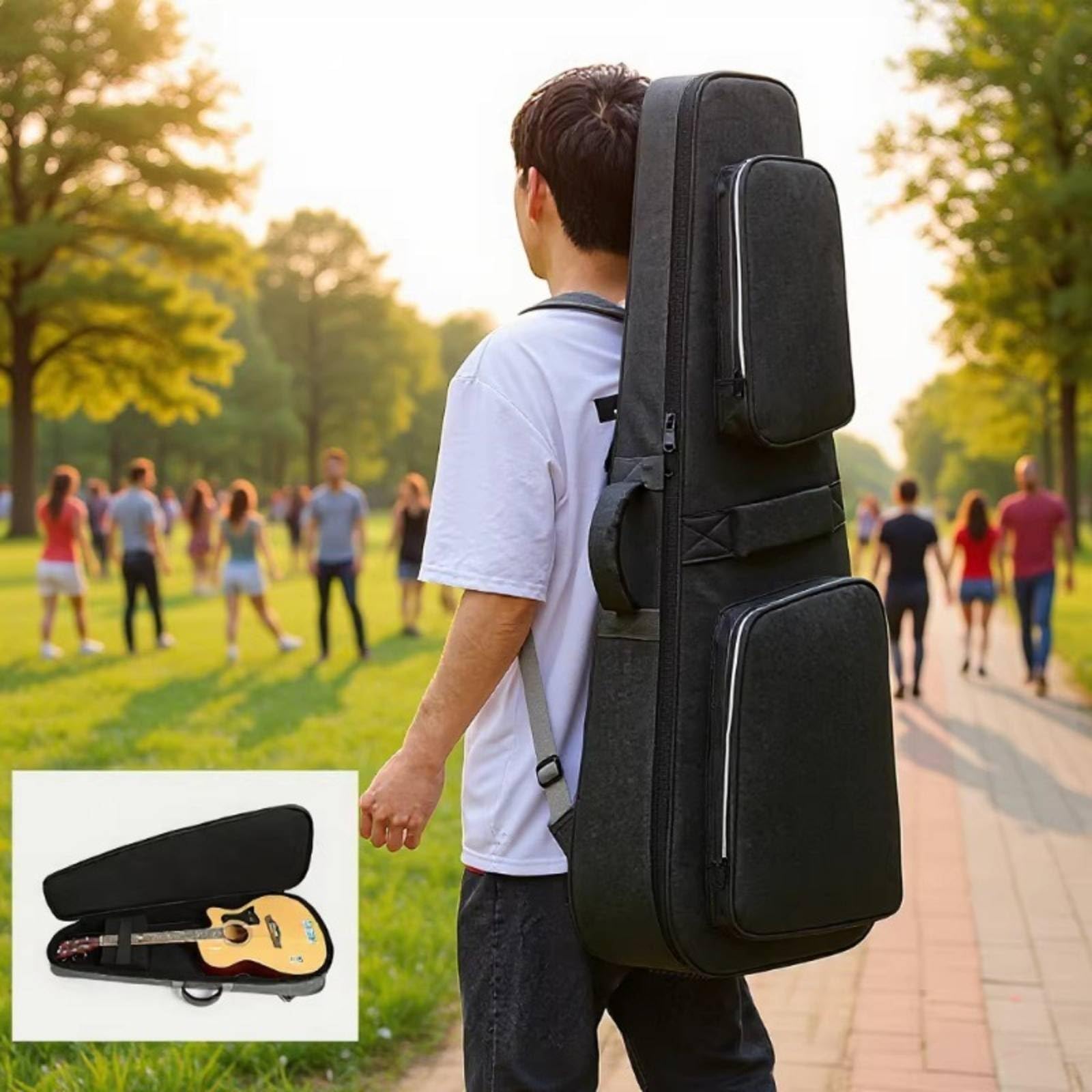 Harilla Custodia Morbida per Strumento Musicale con Forma Appuntita in Tessuto Protettivo con Doppia Tasca Frontale con Cinghie, 41 Pollici Lino Nero Carbone, Array, Nero