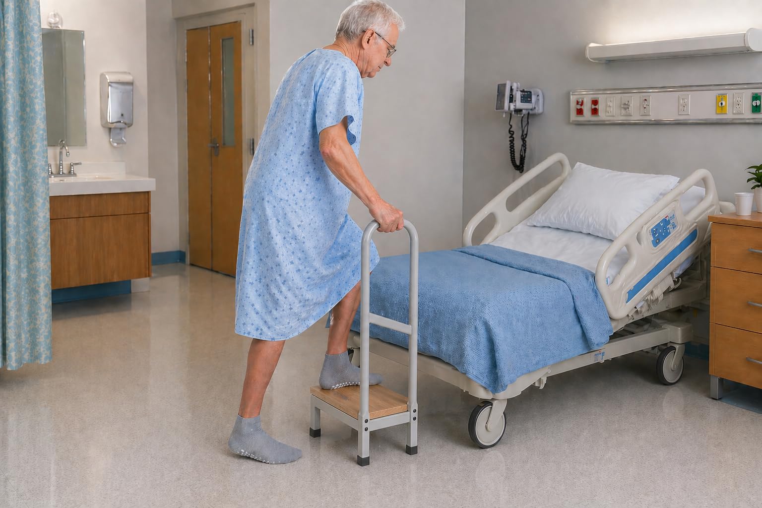 63205 Step Stool with Handle Capacity, Lightweight and Sturdy Step Stool with Handle for Elderly Seniors, for Bedroom, Bathtub and Car - Grey-picture-11