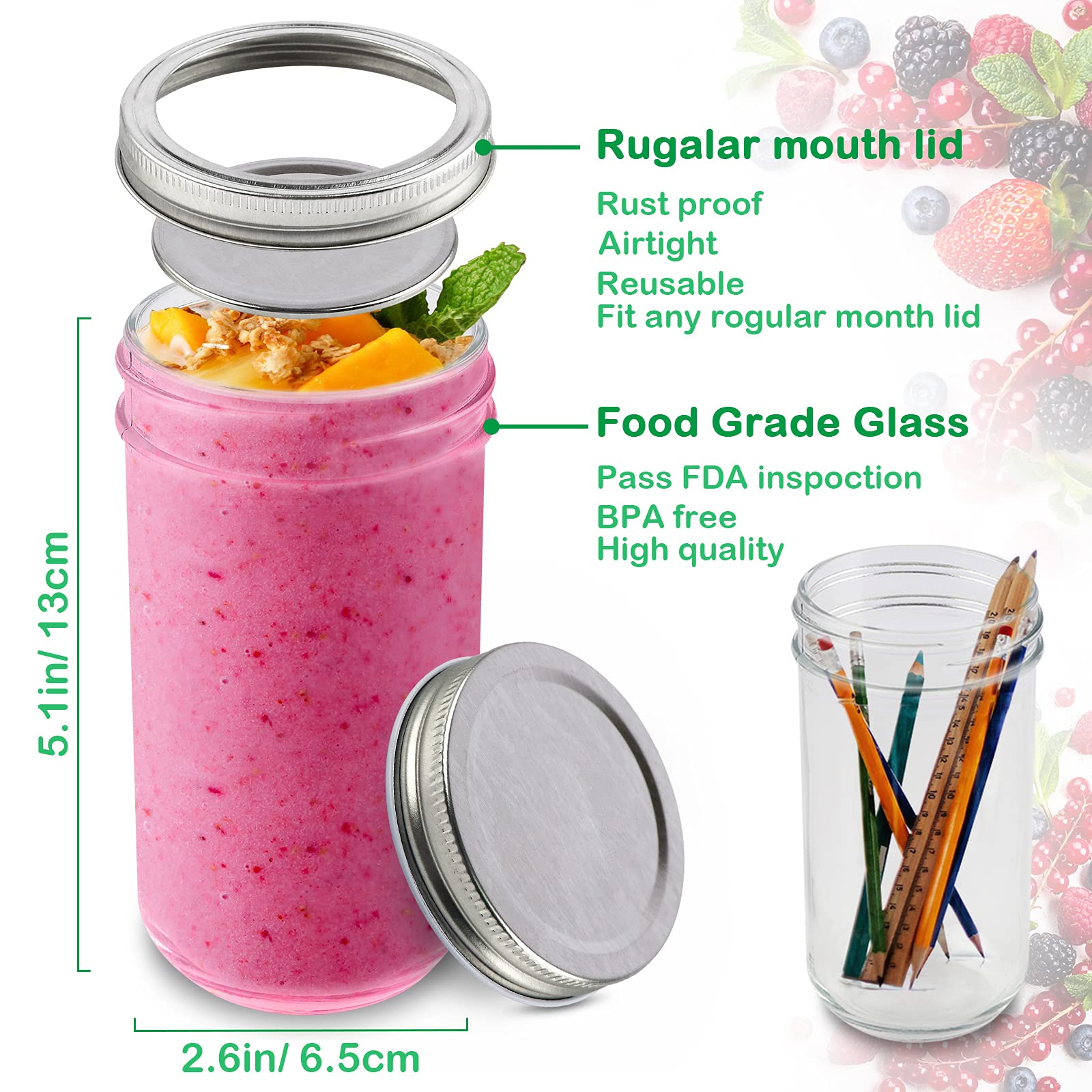 Buy Mason Jars 12 oz 12 Pack With mason jar lids and Bands, Ball mason