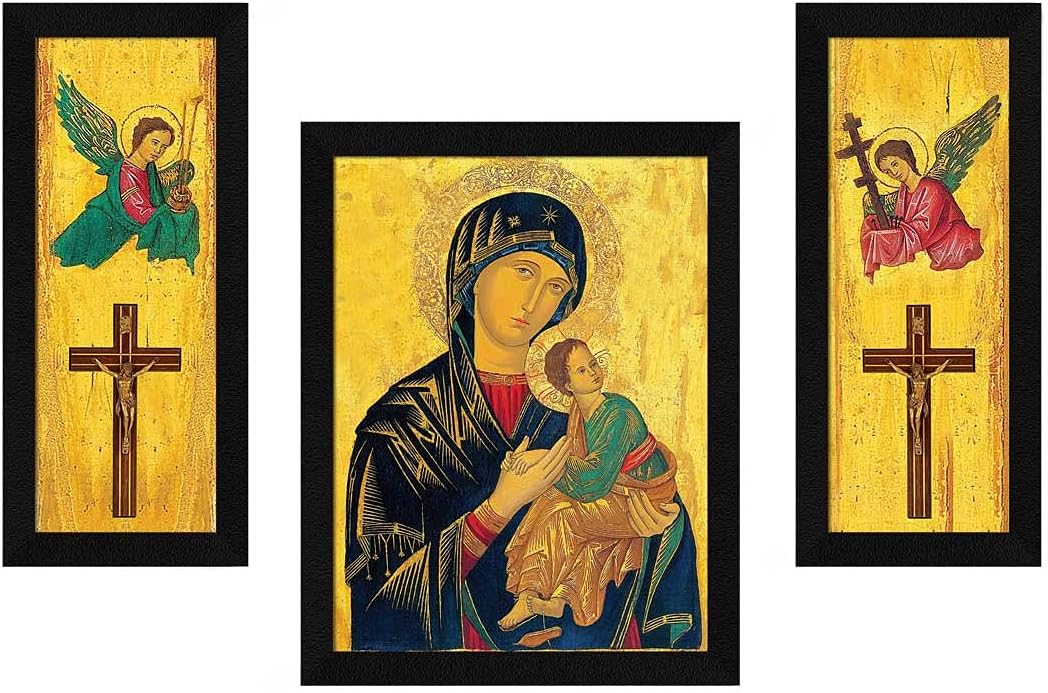 ArtX Paper Baby Jesus Christ Mother Mary Photo Wall Art Painting, Multicolor, Traditional, 13 X 22 Inches, Set of 3