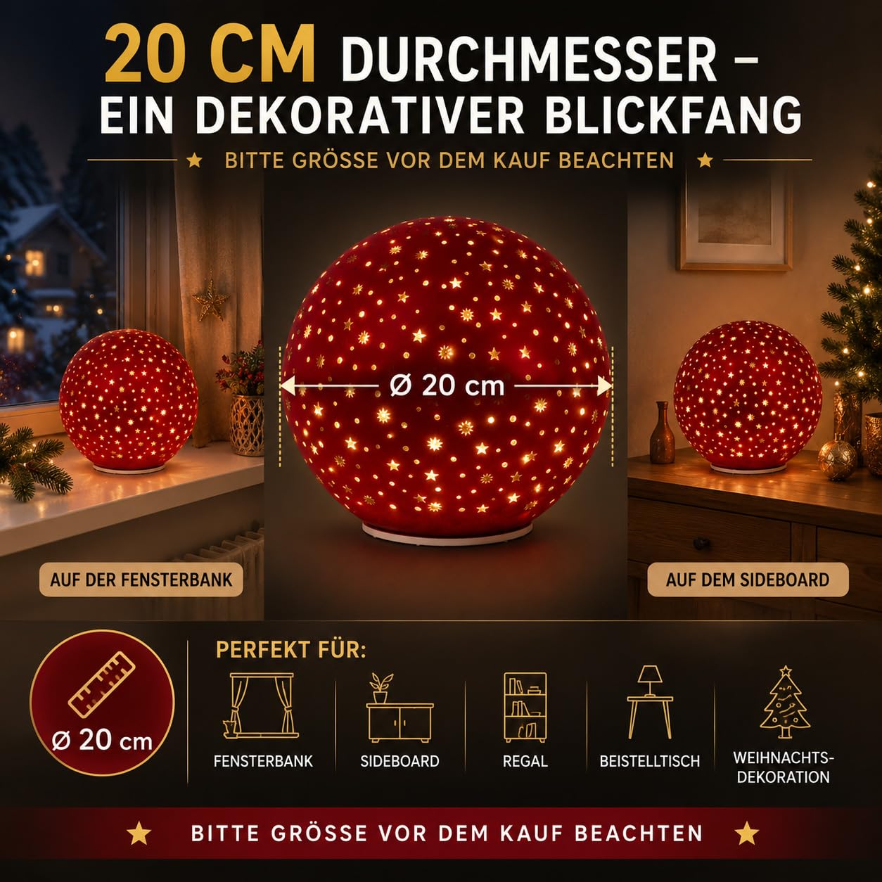formano Świecąca kula LED, 20 cm, obracana z timerem, dekoracja