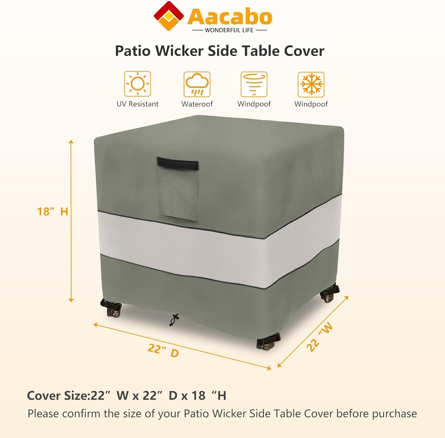 patio wicker side table cover,22w x 22d x 18h inch,waterproof square patio small side table cover,suitable for 3-piece outdoor wicker patio bistro set side table grey green 22"w x 22"d x 18"h grey green - ottoman cover