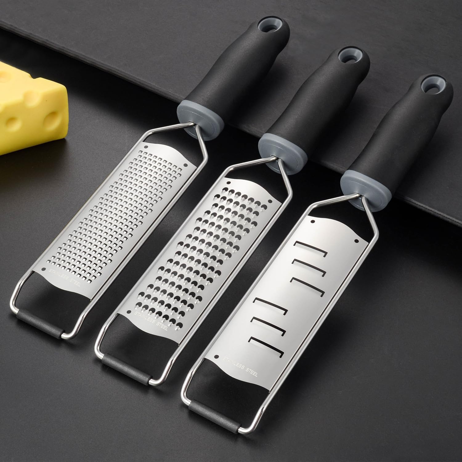 Cheese Grater Hand Held Parmesan Cheese Shaver Food Shredder Tool Stainless Steel with Non Slip Rubber Foot(Larger shaver,Black) image 5