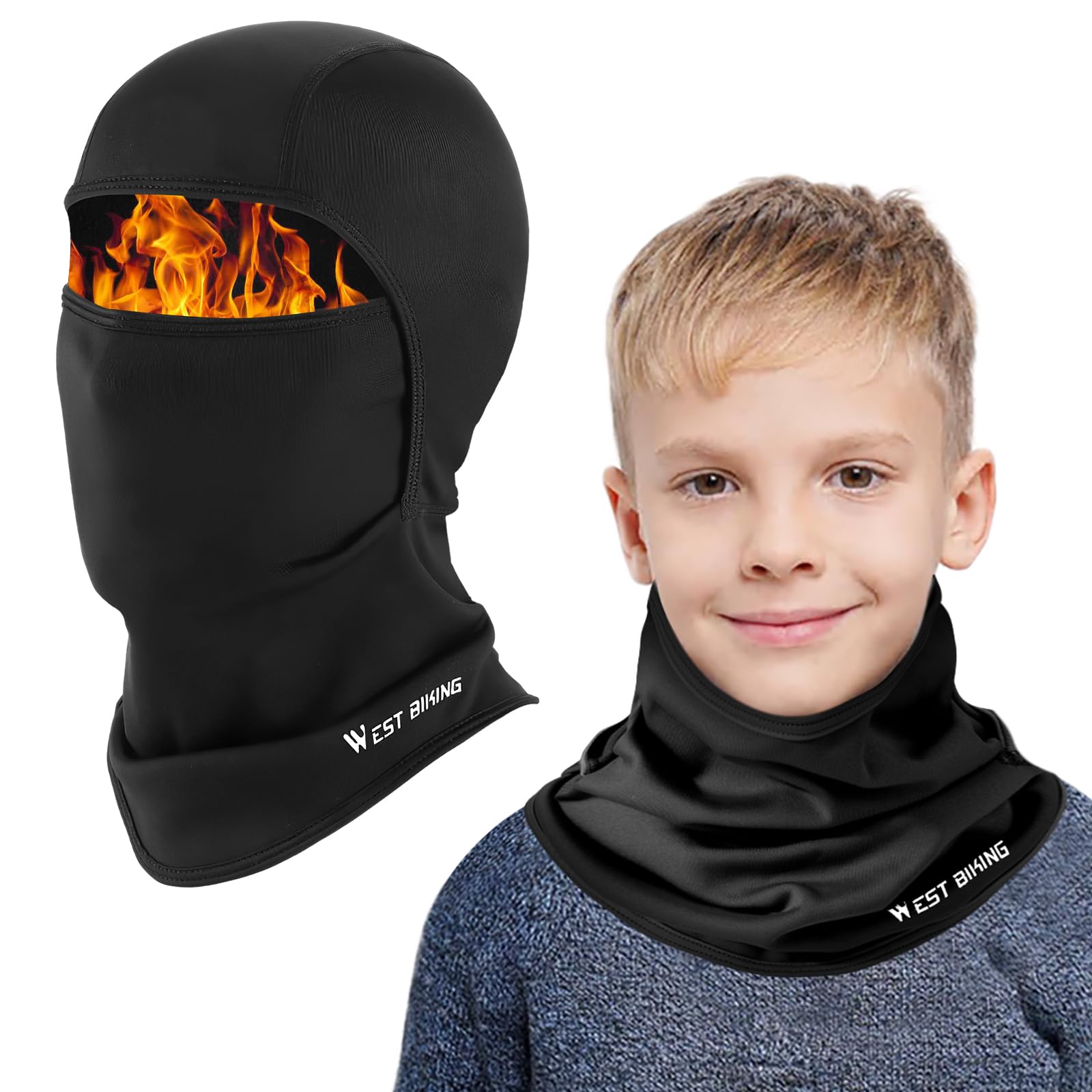 Pasamontañas Térmico Niños 4-12 Años, Invierno Multifunción Prueba de Viento Forro Polar Cálido Máscara de Esquí Ciclismo Sombreros Gorro con Calentador de Cuello, Mascarilla Niños Niñas