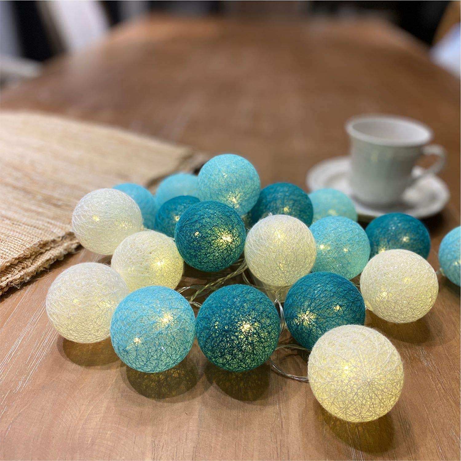 DOTBUY-SHOP LED Cotton Ball String Lights Xmas Fairy Lights Christmas Decoration Battery Operated for Indoor outdoor New Year Holiday Wedding Party Bed Decor Garlands (green white,4.8M/30LED) — image 1