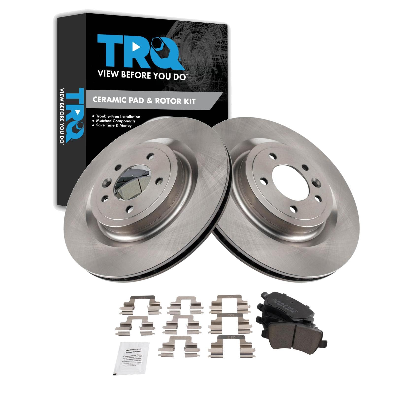TRQ Rear Brake Pad and Rotor Set Ceramic Compatible with 2014-2015 Land Rover Range Rover