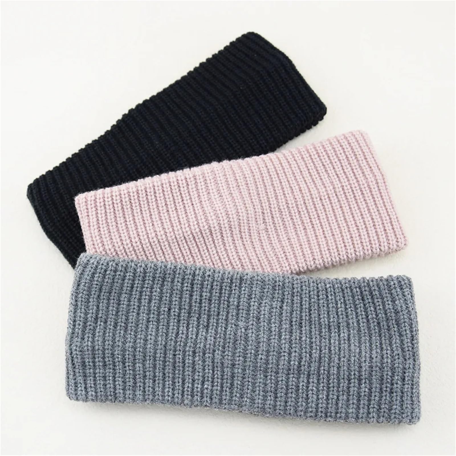 Stirnband 3PCS Einfache Feste Farbe Gestrickt Breiten Stirnband Frauen Sport Haarbänder Vertikale Gestreiften Kopf Abdeckung Winter Ohr Wärmer Winter Stirnband(Gray A)