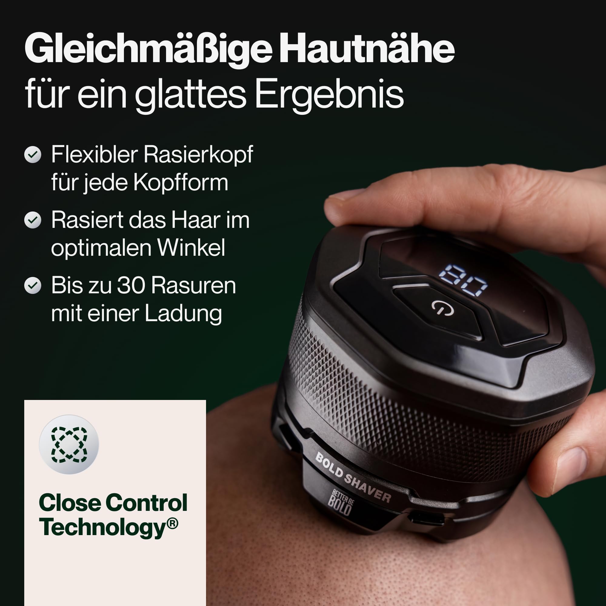 BETTER BE BOLD – Glatzenrasierer & Glatzencreme Anti-Shine 50ml SET – Mattierende Pflege für Glatze 0–3 mm – Beruhigt nach der Rasur – ohne Schnittgefahr und Hautirritationen – Shaver auch für Bart