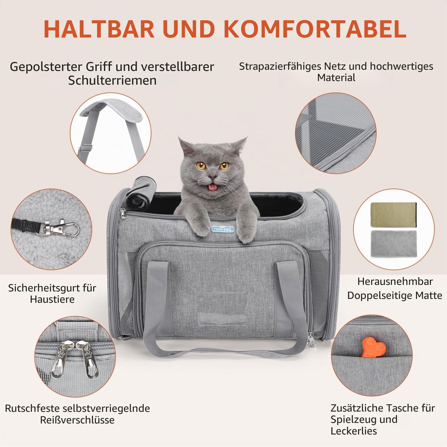 Nobleza Faltbare Hundetragetasche Katzentragetasche, Erweiterbar Katzenbox, Haustier-Reisetasche mit Schultergurt und Faltbare Hundenapf für Hunden oder Katzen
