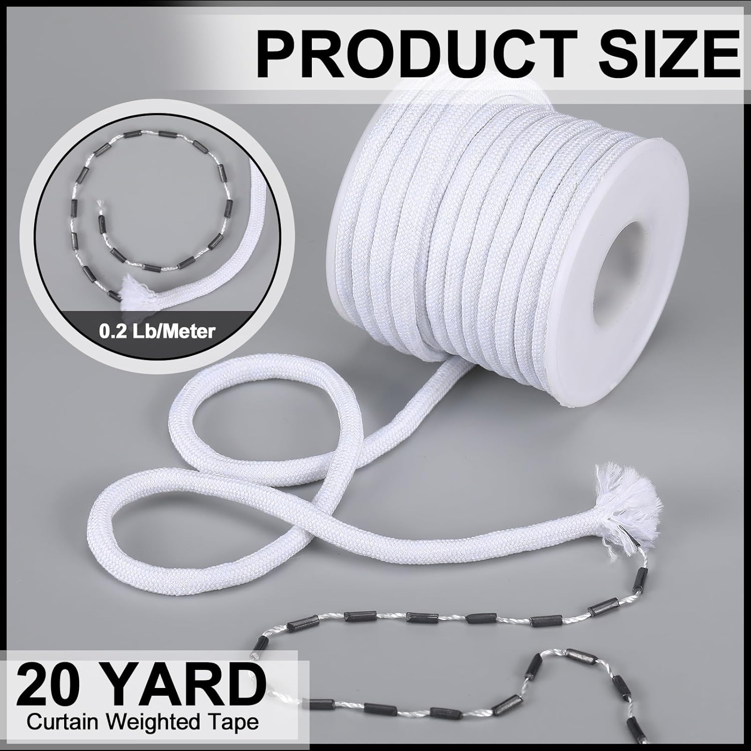 Curtain Weighted Tape Drapery Weights Rope Leaded Drapery Tape for Indoor Tulle Fabrics Window Screens Door Curtains Wedding Tablecloths DIY Length Curtain Accessories(20 Yard)