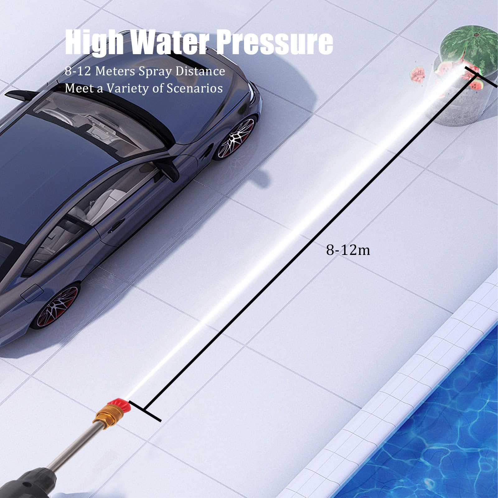 Hidrolimpiadora de Alta Presion Inalámbrica, 21V Pistola de Agua a Presión Portatil con Baterías Recargable, 2 Boquilla, Manguera de 10M, Pulverizador de Espuma, 290 PSI Lavadora a Presión Sin Cable