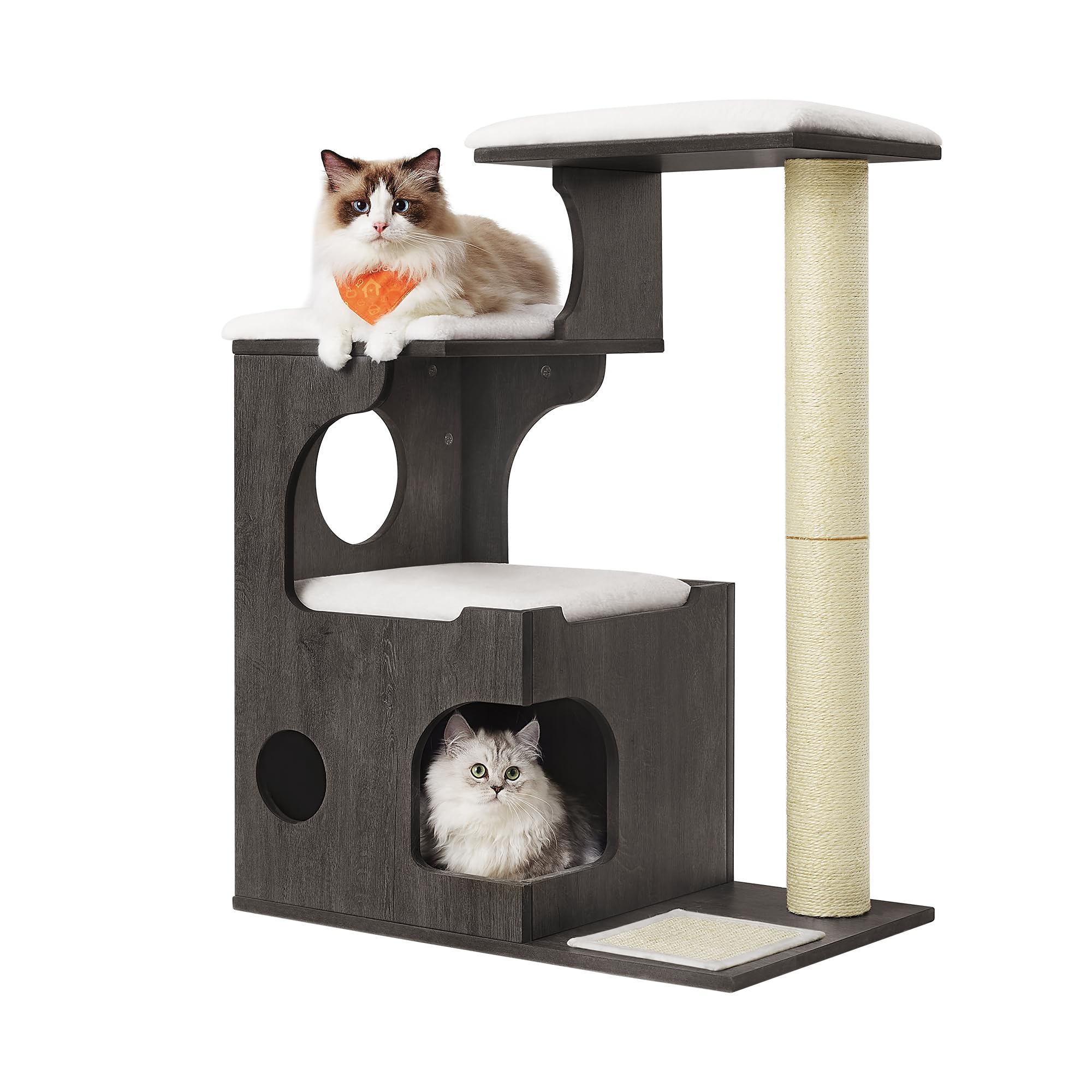 Feandrea Tiragraffi, Albero per Gatti di Truciolato Alto 86 cm, con Grotta, Posatoi, Colonna e Tappeto Graffiatoio in Sisal, Lavabili Tappeti in Pelliccia Sintetica, Grigio Nebbia PCT070G02