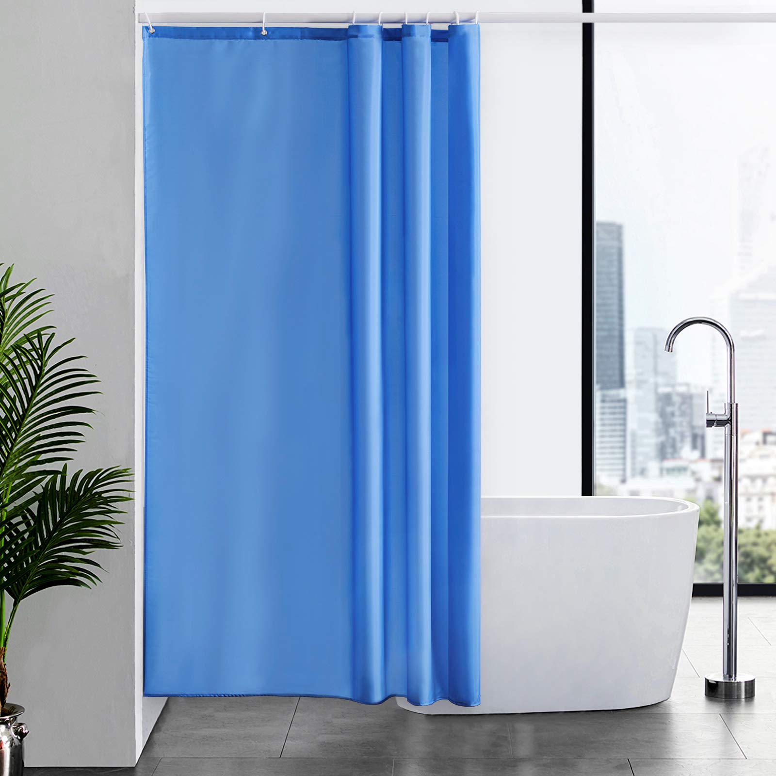 Furlinic Shower Curtain Mould Proof Resistant Wetroom Bathroom Polyester Fabric White 7ft Shower Curtains Liner Waterproof Rustproof Washable Weighted with 12 Hooks Extra Long 180x210cm 72x84. — view 24