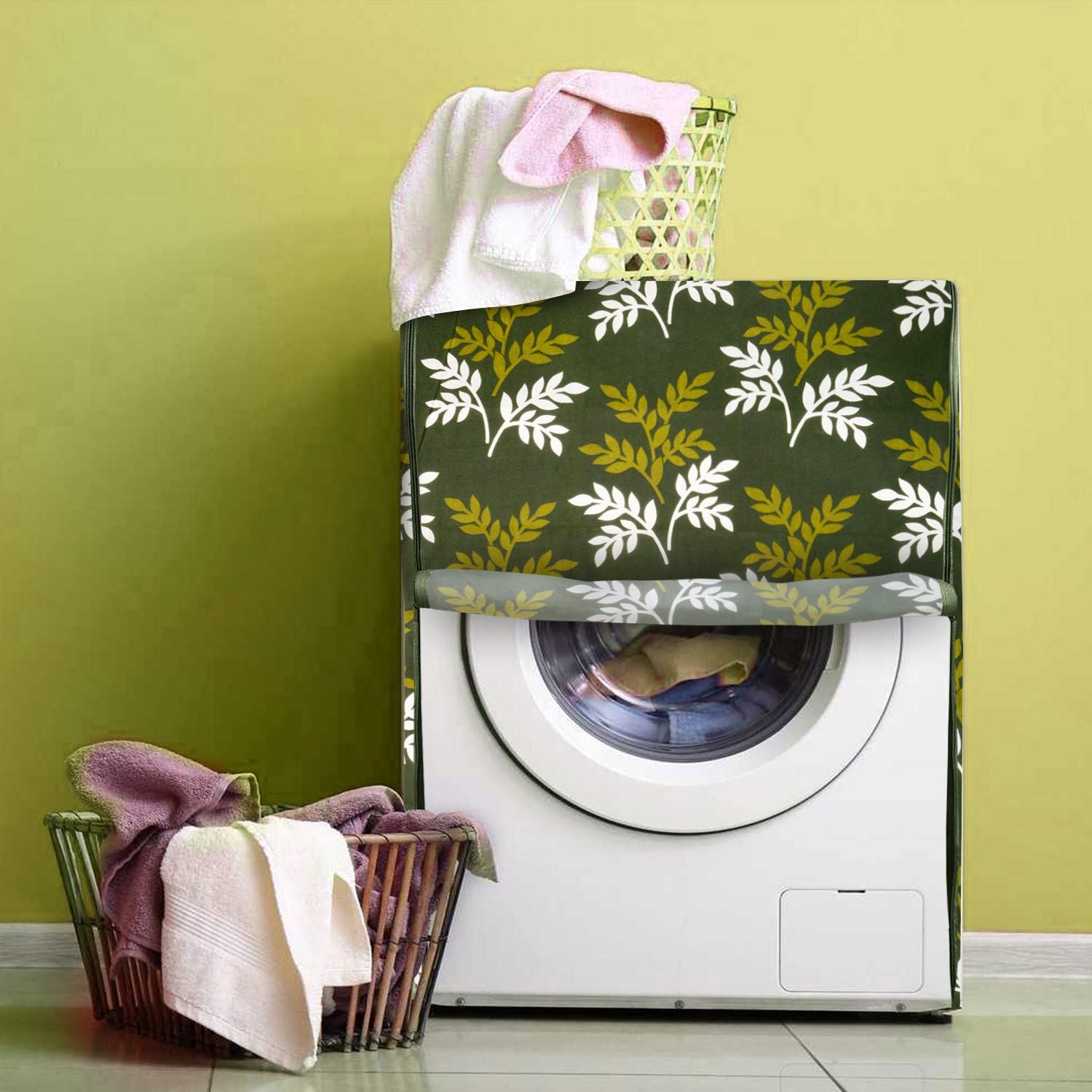 E-Retailer® Polyester Front Load Washing Machine Cover With Zip Enclosure Suitable For 5kg to 8kg (Color-Leaf Green, Size-23x23x35)