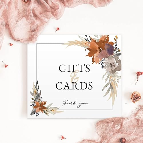 Miniatura 3 de Letrero de regalos y tarjetas florales de otoño indie  8 x 9 pulgadas, letrero de mesa bohemio moderno, letrero de reunión de aniversario de boda,