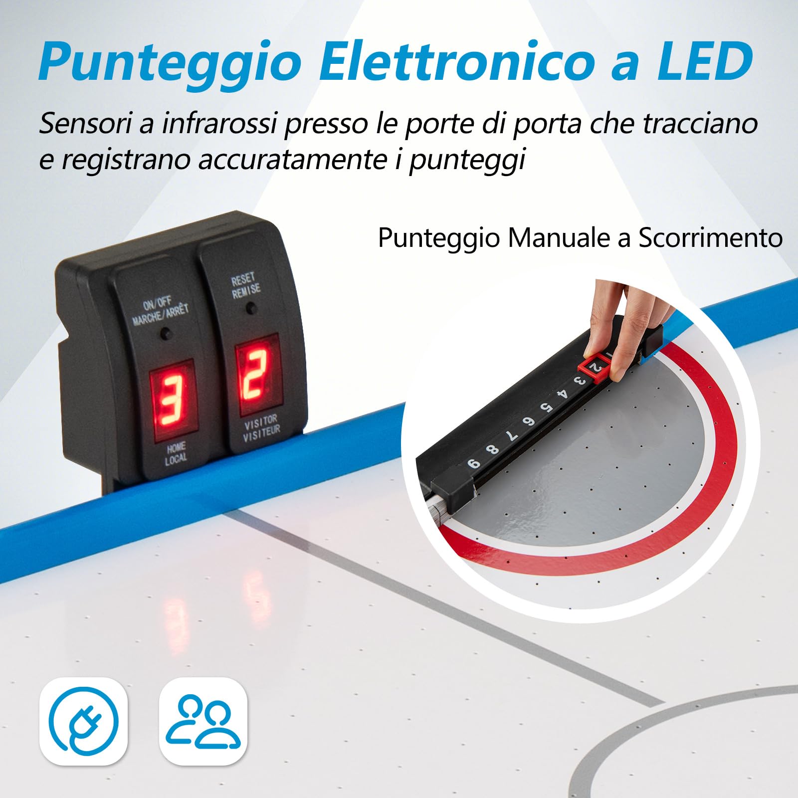 COSTWAY Tavolo da Air Hockey, con Tabellone Segnapunti LED e Motore 12V, Tavolo da Hockey ad Aria con 2 Dischi e 2 Spintori, 122 x 61 x 76 cm
