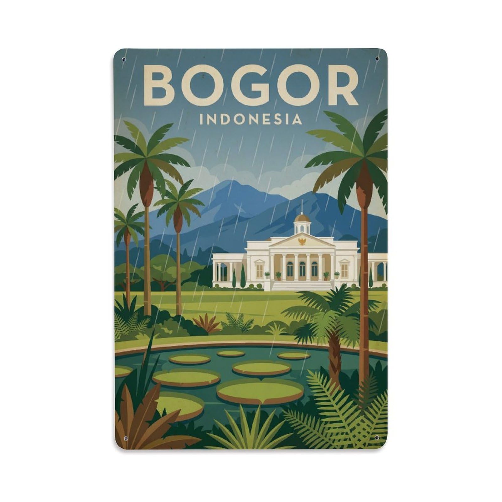 Indonesia Bogor Travel Vintage Metal Tin Sign Plaque Wall Decor for Cafe, Club Bar, Office, Garden Metal Poster 8x12Inch