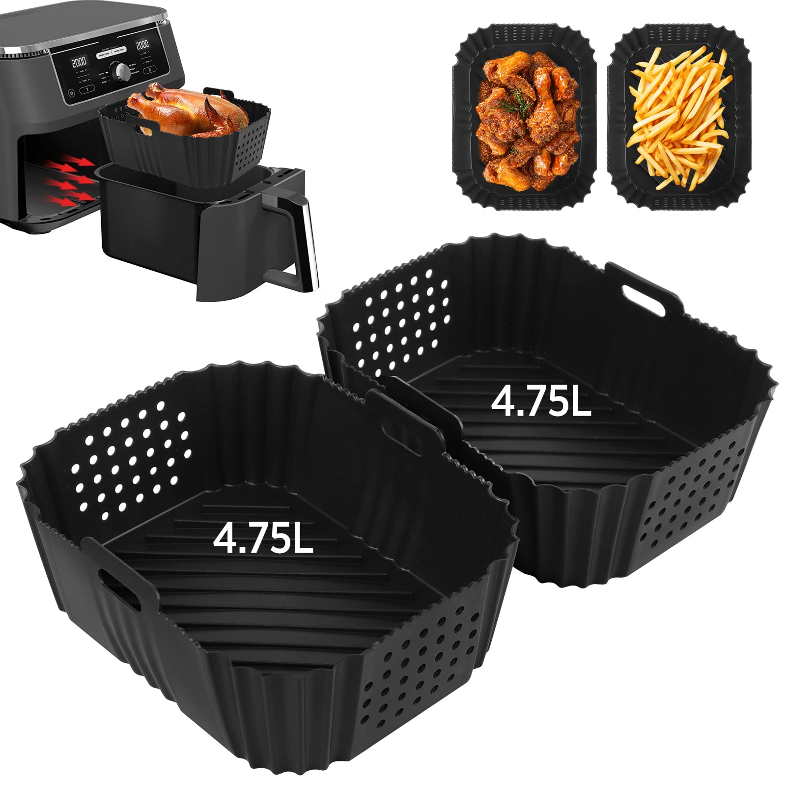 VINATO Moldes de Silicona para Freidora de Aire 2 Piezas, 19x14x7cm Accesorios para Ninja Double Stack XL 9.5L (SL400UK/AF400UK/AF300UK), Reutilizables Recipiente Air Fryer