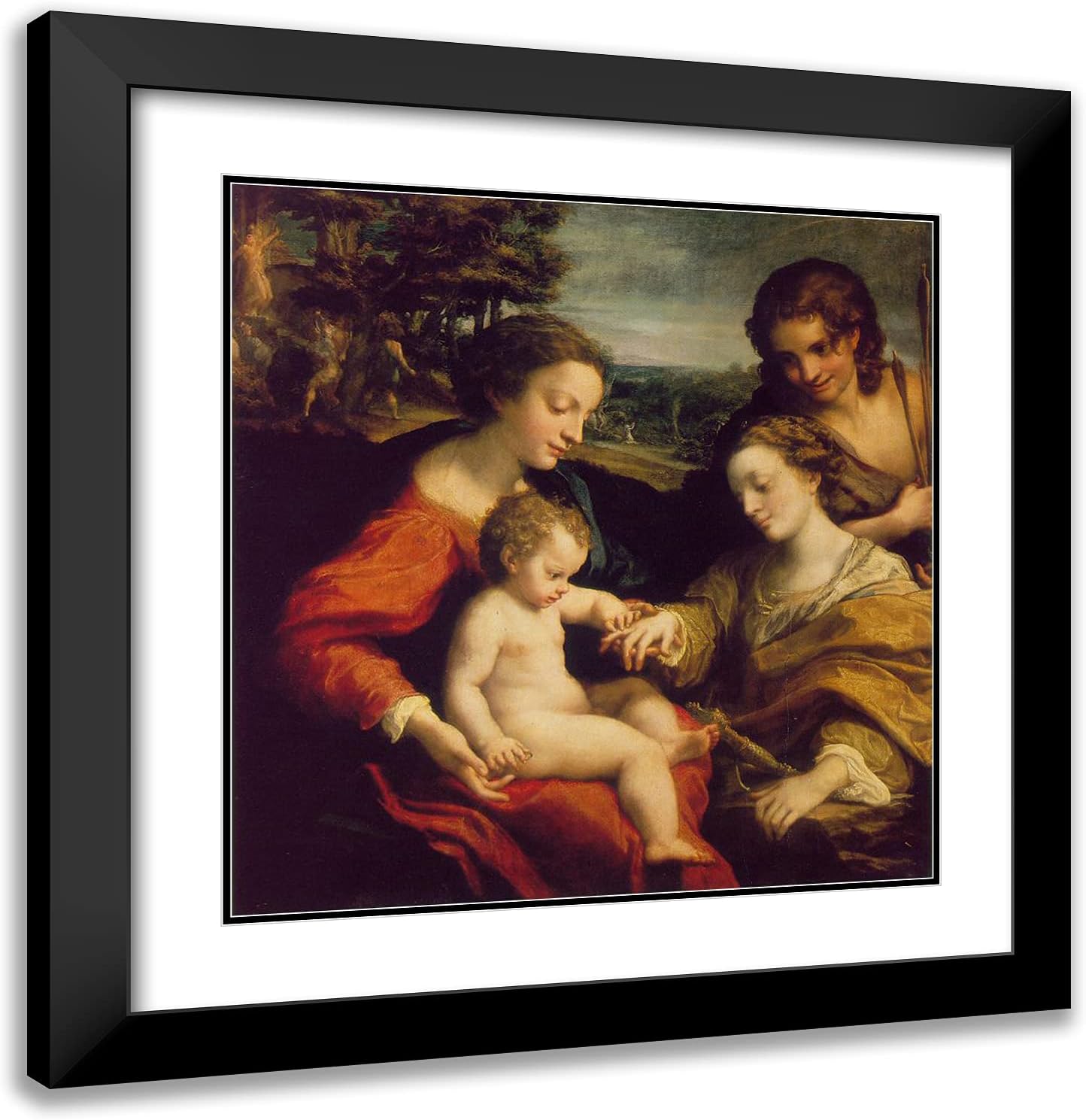 ArtDirect Correggio 20x21 Gold Ornate Framed Art Print with Double Matting Titled: Mystic Marriage of Saint Catherine with Saint Sebastian
