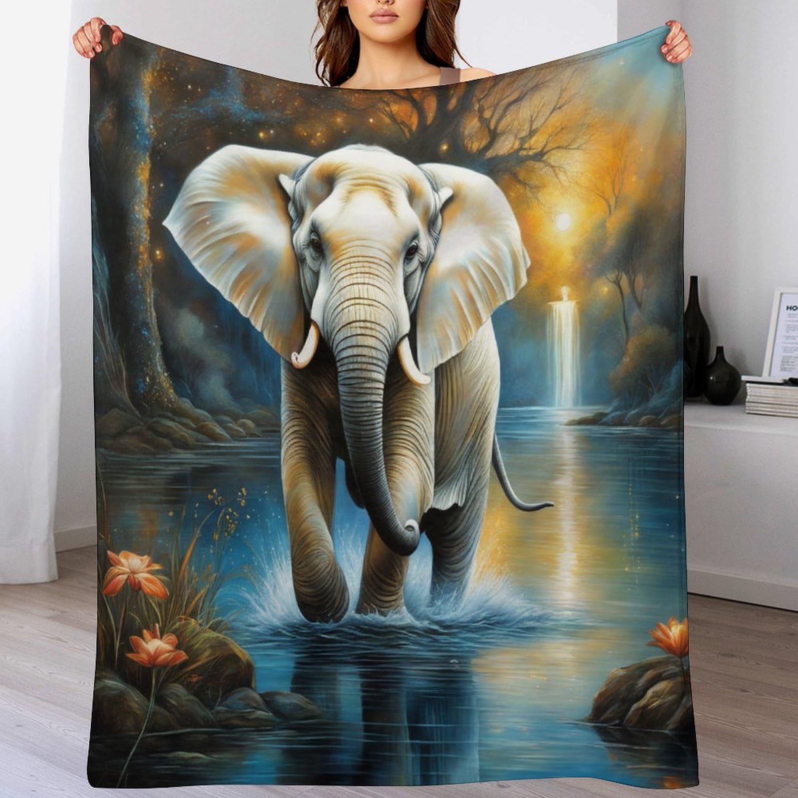 Couverture en Flannel Épaisse Éléphant Douce Chaude et Durable de 130×150cm