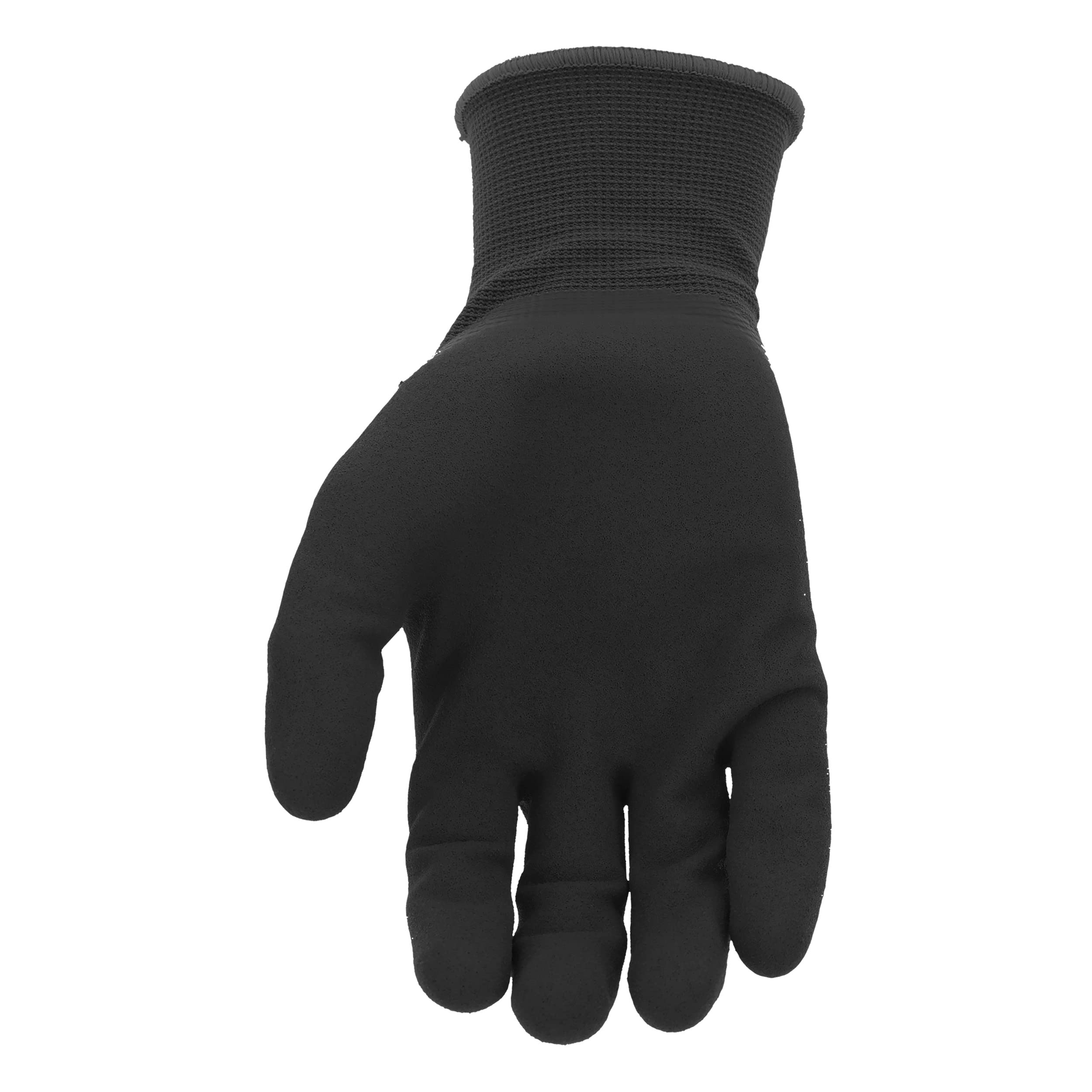 West Chester Aqua Armor - Guantes de trabajo de invierno con revestimiento de nitrilo arenoso para hombre, resistentes al agua, forro interior de rizo acrílico, carcasa de nailon, negro, grande (93065